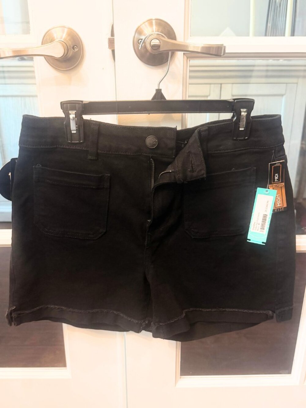 ONE 5 ONE Veda Black Midi High Rise Jean Shorts Freyed Hem 151 Size 10